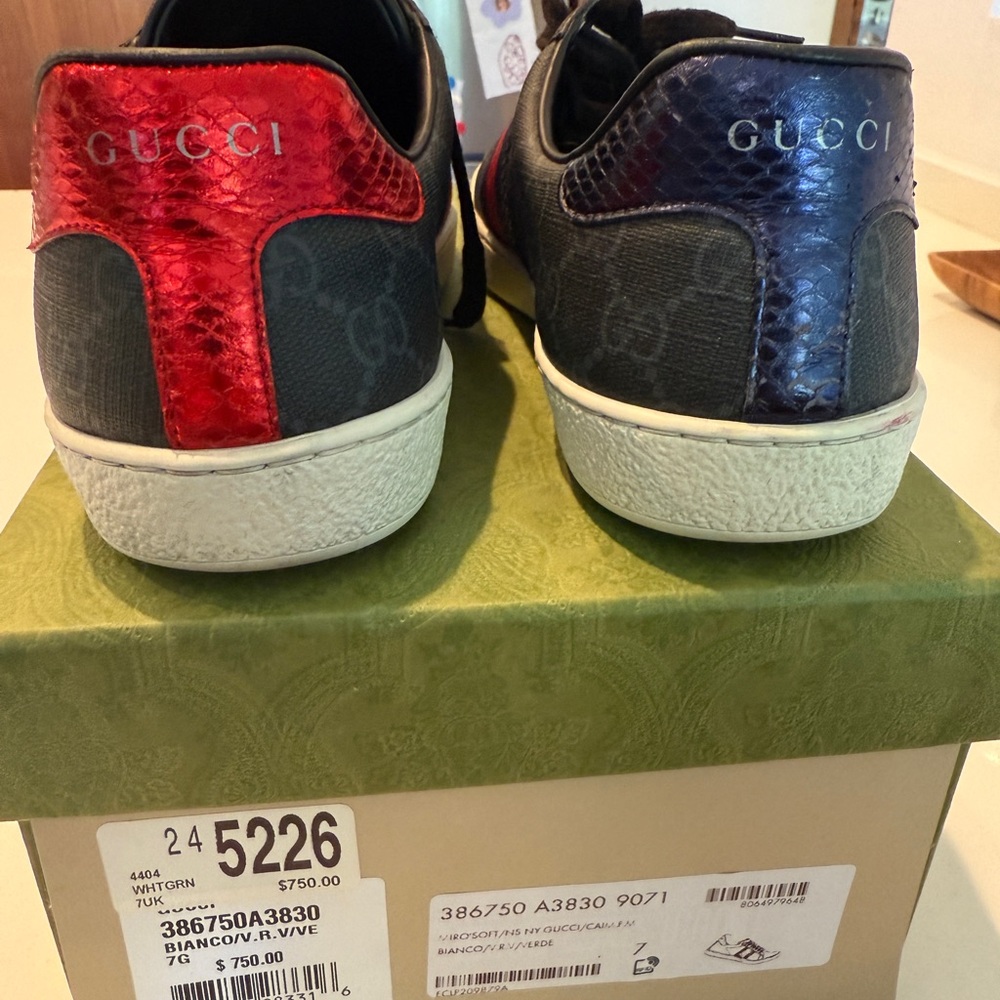 Gucci Black Sneakers with Red and Blue Accents